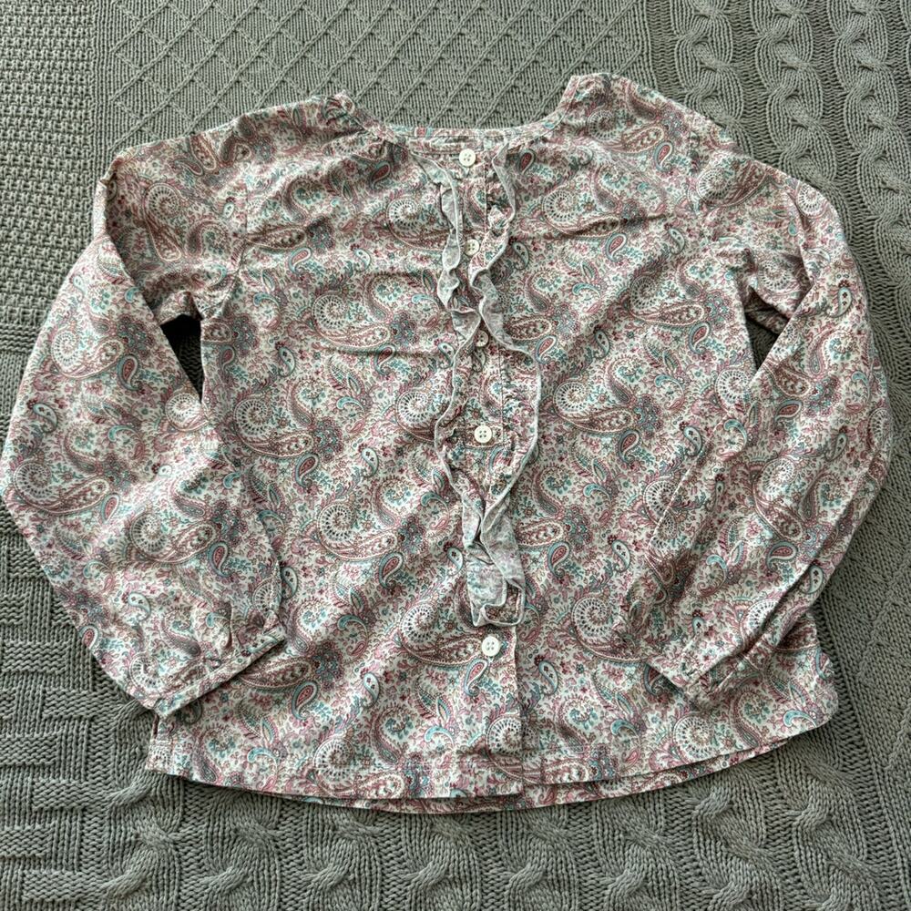 Olive Juice Girls Youth Pastel Pink & Blue Paisley Ruffled Long Sleeved Blouse 8